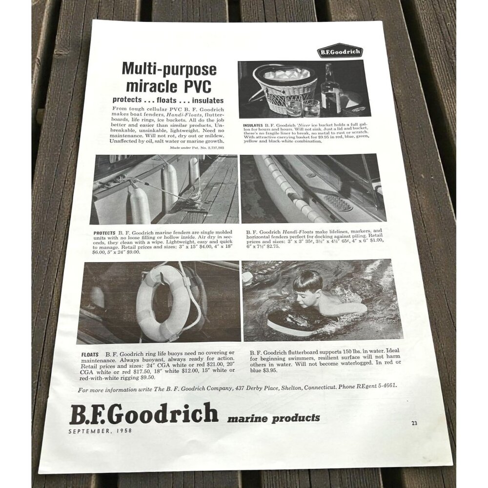B.F. Goodrich Marine Products Vintage Print Ad 1950s Multi-Purpose Miracle PVC